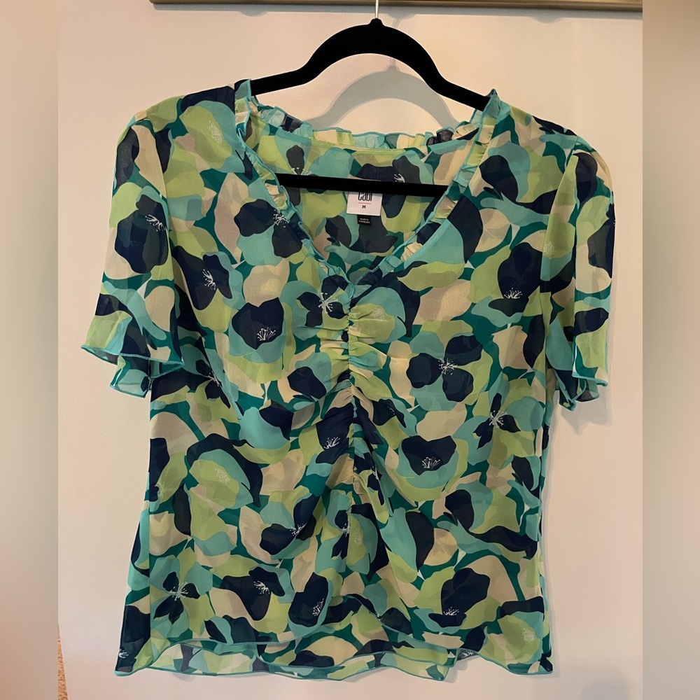 Cabi Floral V-Neck Chiffon Top